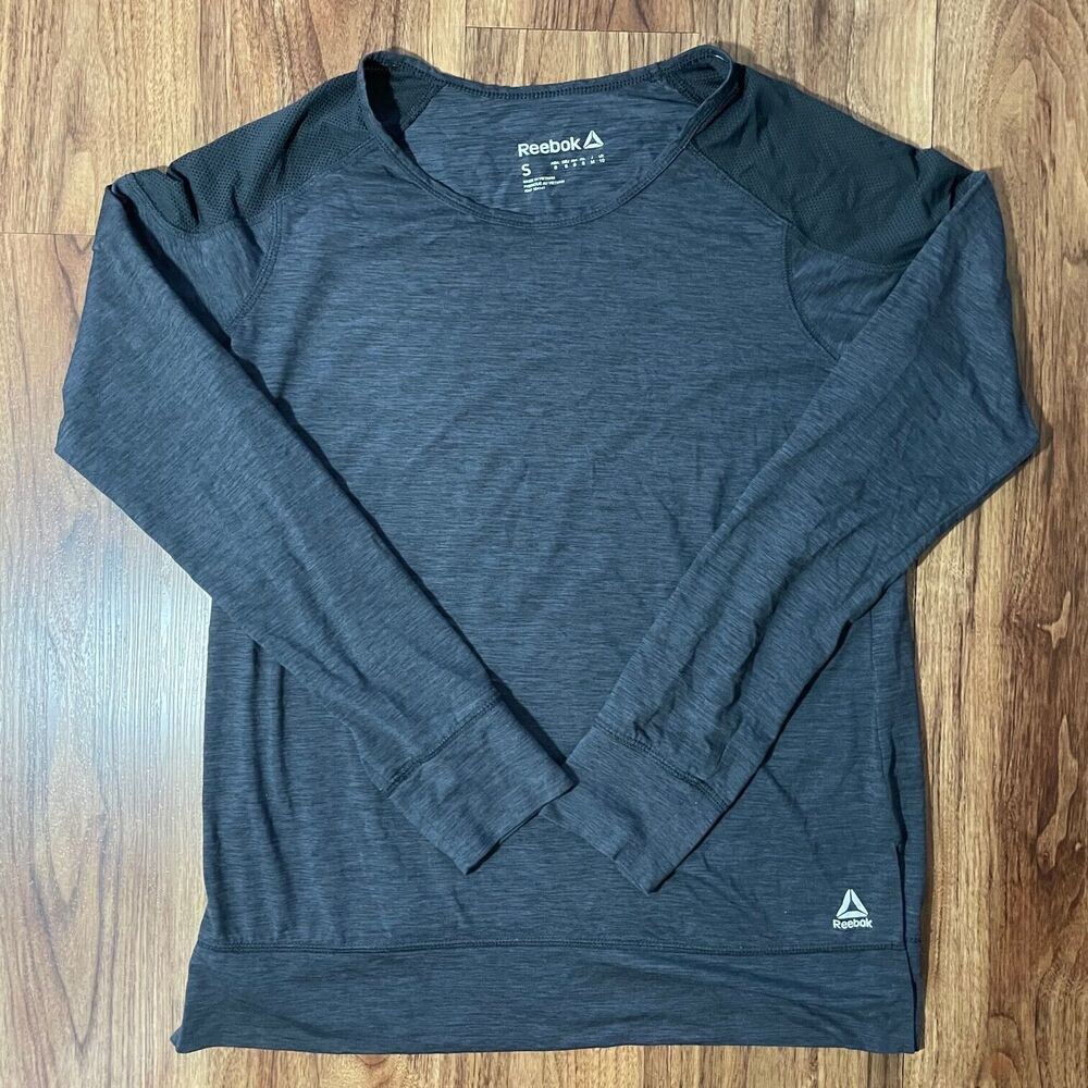 Reebok Shirt Womens Logo Crew Neck Long Sleeve Black Size Small